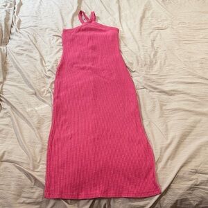 Old Navy Pink Ribbed Midi Dress